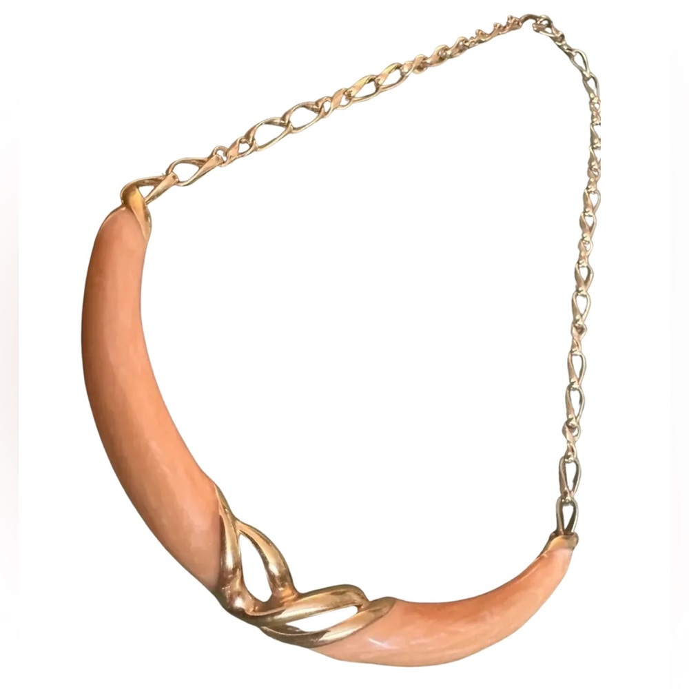 Vintage 1980’s Peach Enamel & Gold  Necklace - Monet